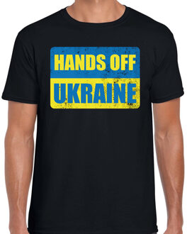 Bellatio Decorations Hands off Ukraine t-shirt zwart heren - Oekraine shirt met Oekraiense vlag 2XL