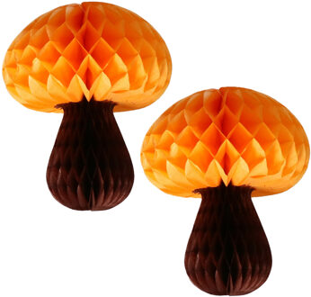 Bellatio Decorations Hangdecoratie herfst thema paddenstoel oranje - 2x - 20 cm- herfst versiering - brandvertragend