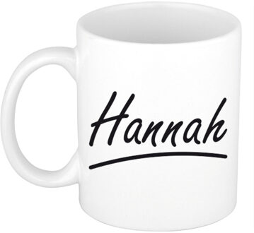 Bellatio Decorations Hannah Naam koffiemok - beker - met sierlijke letters - wit - 300 ml - Cadeau - Dames