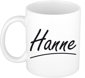 Bellatio Decorations Hanne voornaam kado beker / mok sierlijke letters - gepersonaliseerde mok met naam - Naam mokken Multikleur