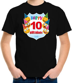 Bellatio Decorations Happy birthday 10e verjaardag t-shirt / shirt 10 jaar met emoticons zwart voor kinderen L (146-152)