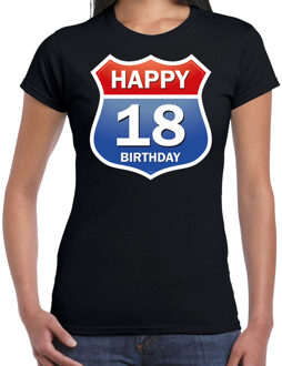 Bellatio Decorations Happy birthday 18 jaar verjaardag t-shirt route bordje zwart voor dames 2XL