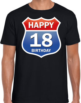 Bellatio Decorations Happy birthday 18 jaar verjaardag t-shirt route bordje zwart voor heren XL