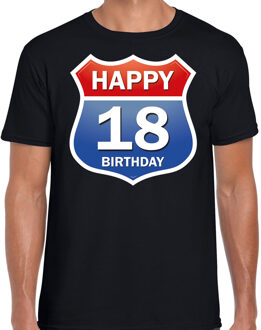 Bellatio Decorations Happy birthday 18 jaar verjaardag t-shirt route bordje zwart voor heren
