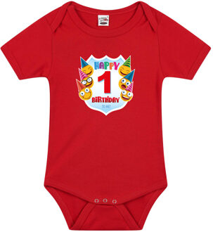Bellatio Decorations Happy birthday 1e verjaardag romper 1 jaar met emoticons rood voor babys 92 (18-24 maanden)