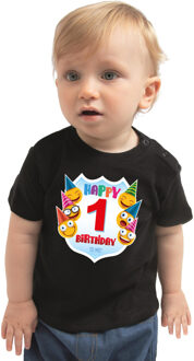 Bellatio Decorations Happy birthday 1e verjaardag t-shirt / shirt 1 jaar met emoticons zwart voor baby 62 (1-3 maanden)