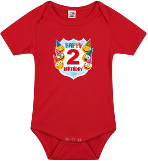 Bellatio Decorations Happy birthday 2e verjaardag romper 2 jaar met emoticons rood voor babys