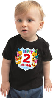 Bellatio Decorations Happy birthday 2e verjaardag t-shirt / shirt 2 jaar met emoticons zwart voor baby 62 (1-3 maanden)