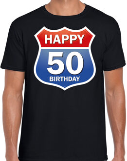 Bellatio Decorations Happy birthday 50 jaar / Abraham verjaardag t-shirt route bordje zwart voor heren L