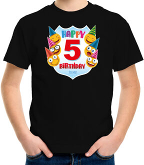 Bellatio Decorations Happy birthday 5e verjaardag t-shirt / shirt 5 jaar met emoticons zwart voor kleuters / kinderen L (146-152)