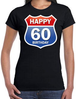 Bellatio Decorations Happy birthday 60 jaar verjaardag t-shirt route bordje zwart voor dames
