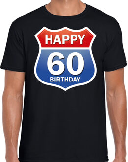 Bellatio Decorations Happy birthday 60 jaar verjaardag t-shirt route bordje zwart voor heren 2XL