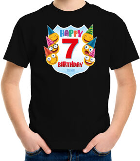 Bellatio Decorations Happy birthday 7e verjaardag t-shirt / shirt 7 jaar met emoticons zwart voor kinderen L (146-152)