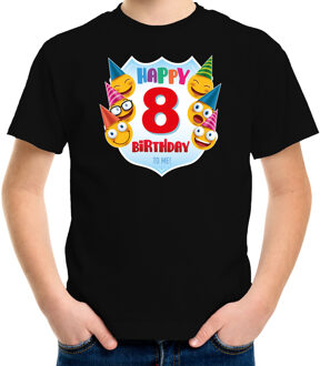 Bellatio Decorations Happy birthday 8e verjaardag t-shirt / shirt 8 jaar met emoticons zwart voor kinderen L (146-152)