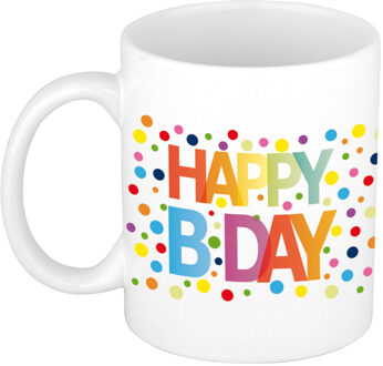 Bellatio Decorations Happy Birthday met gekleurde confetti verjaardags koffiemok / theebeker 300 ml - feest mokken Wit