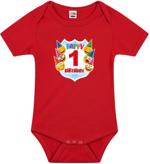 Bellatio Decorations Happy birthday to me 1 jaar romper 1e verjaardag met emoticons rood voor baby 56 (1-2 maanden)