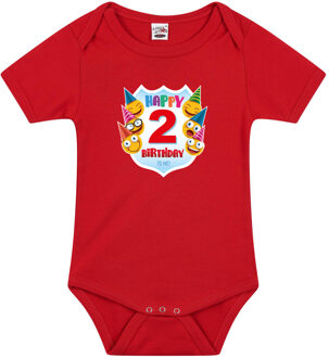 Bellatio Decorations Happy birthday to me 2 jaar romper 2e verjaardag met emoticons rood voor baby 56 (1-2 maanden)