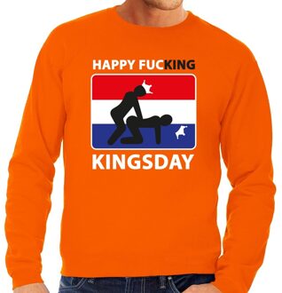 Bellatio Decorations Happy fucking Kingsday sweater / trui oranje heren - Koningsdag kleding 2XL