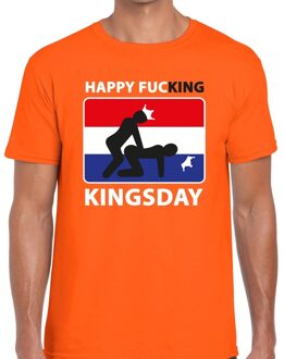 Bellatio Decorations Happy fucking Kingsday t-shirt / shirt oranje heren - Koningsdag kleding XL