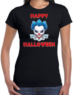 Bellatio Decorations Happy Halloween blauwe horror clown verkleed t-shirt zwart voor dames