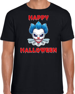 Bellatio Decorations Happy Halloween blauwe horror clown verkleed t-shirt zwart voor heren - horror clown shirt / kleding / kostuum / horror outfit XL