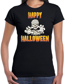 Bellatio Decorations Happy Halloween horror mummie verkleed t-shirt zwart voor dames