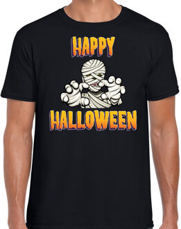 Bellatio Decorations Happy Halloween horror mummie verkleed t-shirt zwart voor heren