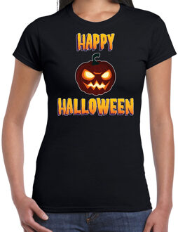 Bellatio Decorations Happy Halloween horror pompoen verkleed t-shirt zwart voor dames