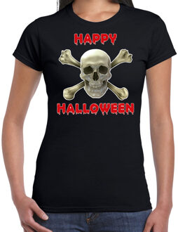 Bellatio Decorations Happy Halloween horror schedel verkleed t-shirt zwart voor dames