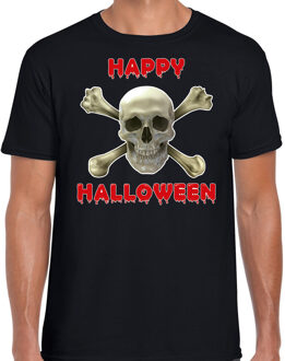 Bellatio Decorations Happy Halloween horror schedel verkleed t-shirt zwart voor heren