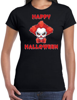 Bellatio Decorations Happy Halloween rode horror clown verkleed t-shirt zwart voor dames - horror clown shirt / kleding / kostuum / horror outfit S