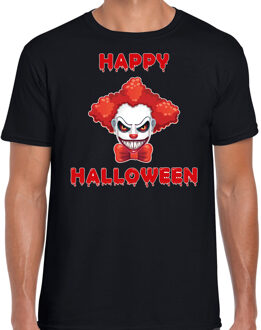 Bellatio Decorations Happy Halloween rode horror clown verkleed t-shirt zwart voor heren - horror clown shirt / kleding / kostuum / horror outfit XL