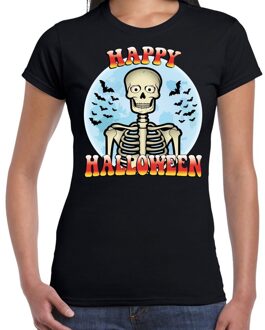 Bellatio Decorations Happy Halloween skelet verkleed t-shirt zwart voor dames