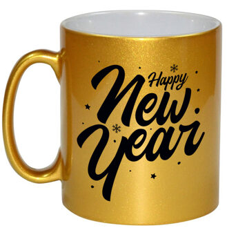 Bellatio Decorations Happy new year cadeau gouden mok/beker van 330 ml - Bekers Goudkleurig