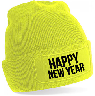 Bellatio Decorations Happy New Year muts unisex - one size - geel - apres-ski muts One size