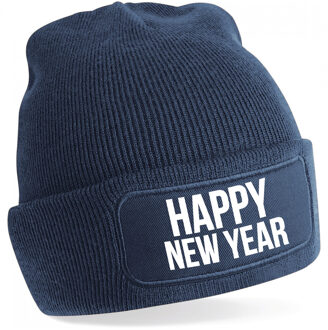 Bellatio Decorations Happy New Year muts unisex - one size - navy - apres-ski muts