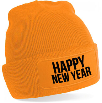 Bellatio Decorations Happy New Year muts unisex - one size - oranje - apres-ski muts One size