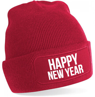 Bellatio Decorations Happy New Year muts unisex - one size - rood - apres-ski muts