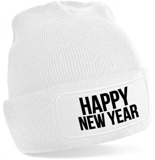 Bellatio Decorations Happy New Year muts unisex - one size - wit - apres-ski muts