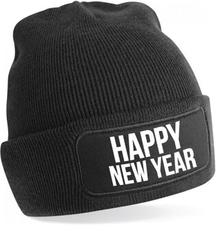 Bellatio Decorations Happy New Year muts unisex - one size - zwart - apres-ski muts
