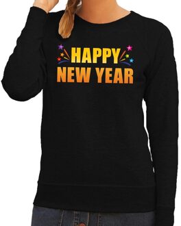 Bellatio Decorations Happy new year trui/ sweater zwart voor dames L (40)