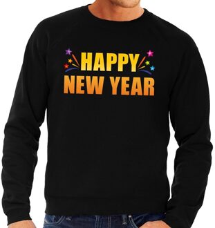 Bellatio Decorations Happy new year trui/ sweater zwart voor heren