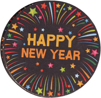 Bellatio Decorations Happy new year versiering - onderzetters/bierviltjes - 25x stuks - feestartikelen - nieuw jaar