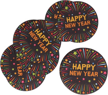 Bellatio Decorations Happy new year versiering - onderzetters/bierviltjes - 50x stuks - feestartikelen - nieuw jaar