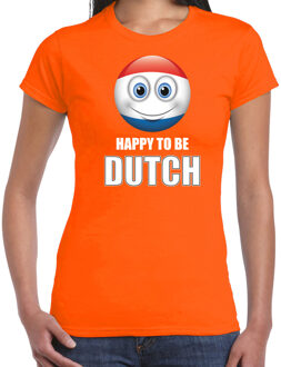 Bellatio Decorations Happy to be Dutch landen shirt oranje voor dames met emoticon 2XL - Feestshirts