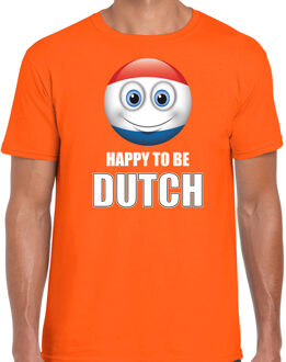 Bellatio Decorations Happy to be Dutch landen shirt oranje voor heren met emoticon XL - Feestshirts