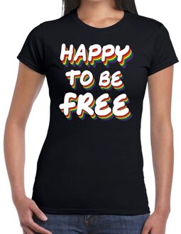 Bellatio Decorations Happy to be free gay pride t-shirt zwart voor dames XS