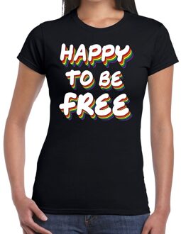 Bellatio Decorations Happy to be free gay pride t-shirt zwart voor dames