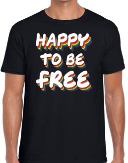 Bellatio Decorations Happy to be free gay pride t-shirt zwart voor heren 2XL