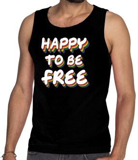 Bellatio Decorations Happy to be free gay pride tanktop/mouwloos shirt zwart voor her 2XL